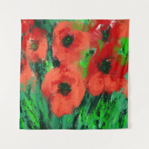 Tapiz Pintura floral de amapolas rojas abstractas