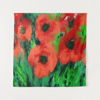 Tapiz Pintura floral de amapolas rojas abstractas