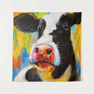 Tapiz Pintura moderna de retrato de vaca pastel