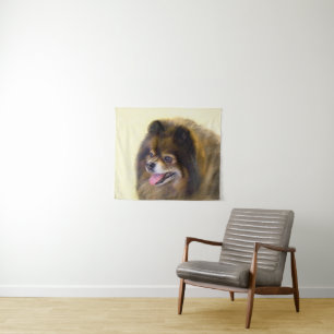 Tapiz Pintura Original de Perro Pomerania Negro y Canela