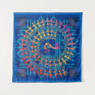 Tapiz Pintura warli - dibujo a mano tradicional del anci