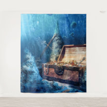 Pirata Skull Treasure Gold Tapestry