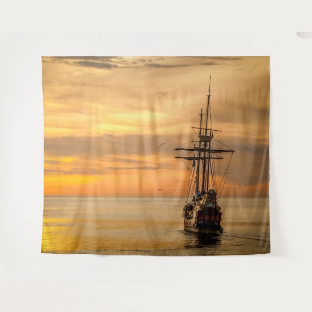 Tapiz Pirate Skull Golden Ship Tapestry (Anverso (horizontal))