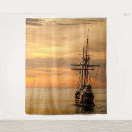 Tapiz Pirate Skull Golden Ship Tapestry