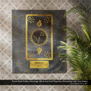 Tapiz Pisces Dark Zodiac Astrología: Nombre dorado negro