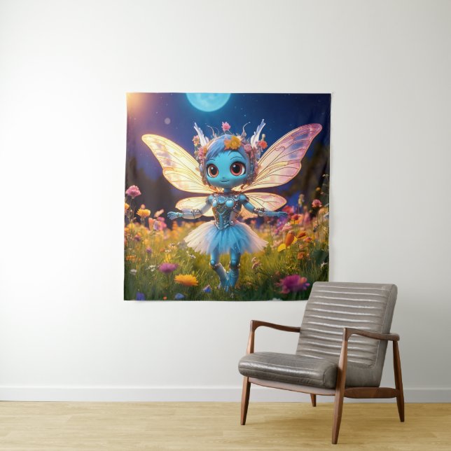 Tapiz Pixie Robot Ballerina bailando en flores silvestre (In situ)