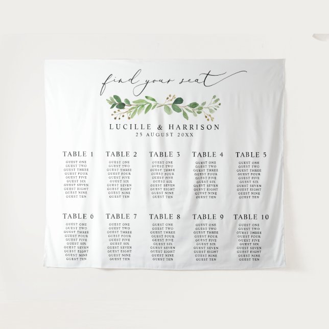 Tapiz Plan de Asientos de Boda con Vegetación Moderna (Anverso (horizontal))