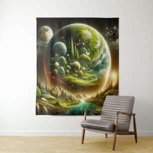 Tapiz Planeta mágico de fantasía con naturaleza celeste