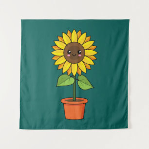 Tapiz Planta de girasol de Kawaii en una olla