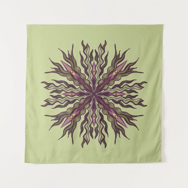 Tapiz Planta de Ojo Psicodélico - Mandala Botánico Surre (Anverso)