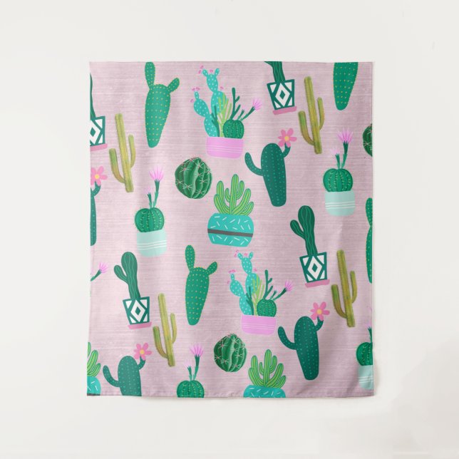 Tapiz Plantas de Cactus Cacti del Suroeste Rústico Rosa (Anverso)