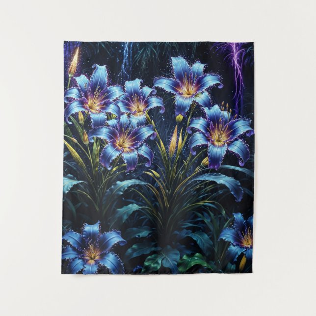 Tapiz Plantas de naturaleza botánica de lirios de neón m (Anverso)