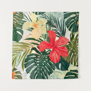 Tapiz Plantas tropicales hawaianas, flores de colores.