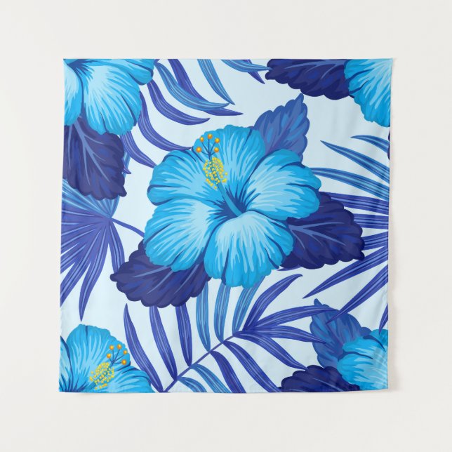 Tapiz Plantas tropicales hawaianas, patrón de hibiscos. (Anverso)