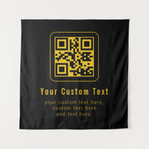 Tapiz Plantilla de código QR y texto editable   Negro y 