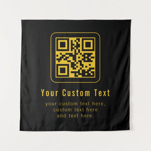 Tapiz Plantilla de código QR y texto editable | Negro y  (Anverso)
