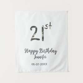 Tapiz plantilla negra de cumpleaños número 21 con nombre