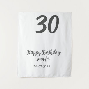 Tapiz plantilla negra para cumpleaños 30 con nombre fech