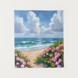 Tapiz Playa en Flor | Hortensia Rosa Costera Oceánica