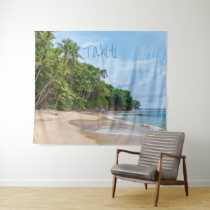 Tapiz Playa Tahiti Sand Blue Sky Palm Trees