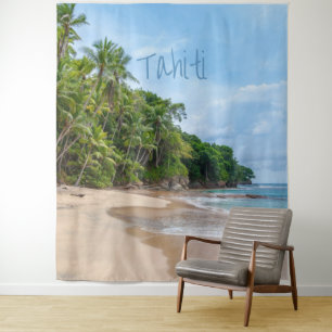 Tapiz Playa Tahiti Sand Blue Sky Palm Trees