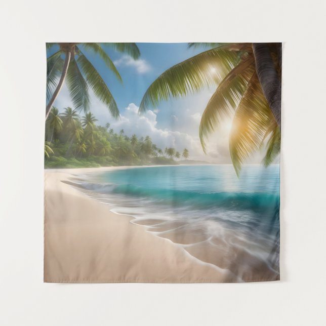 Tapiz Playa tropical con palmeras (Anverso)