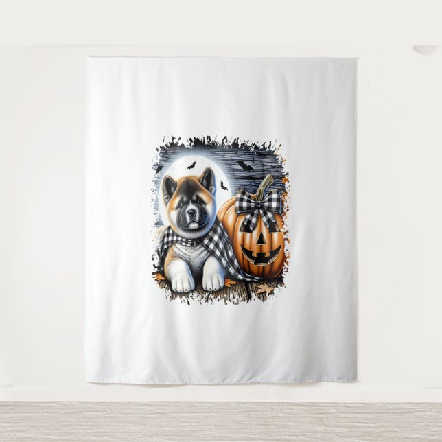 Tapiz Plaza de Halloween de Perro Akita (Anverso)