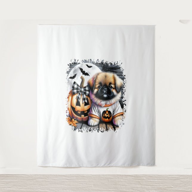 Tapiz Plaza de Halloween de Perro Pekín (Anverso)