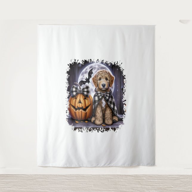 Tapiz Plaza de Halloween del perro Labradoodle (Anverso)