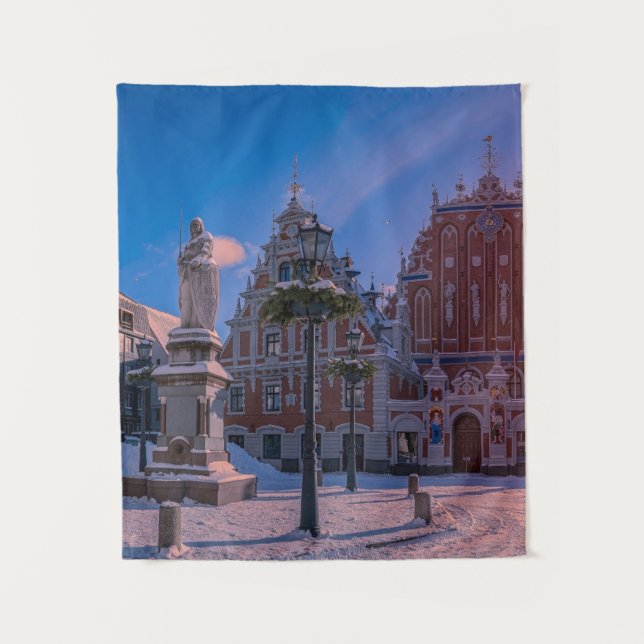 Tapiz Plaza del ayuntamiento de Riga en invierno (Anverso)