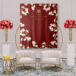 Tapiz Plum Blossoms Double Xi Chinese Wedding Backdrop
