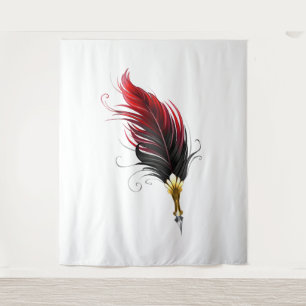 Tapiz Pluma de plumas rojas con nido de oro