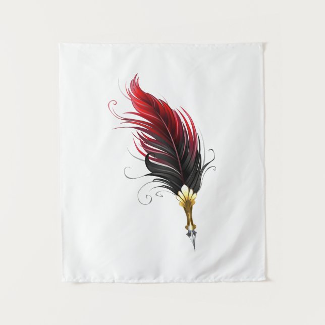 Tapiz Pluma de plumas rojas con nido de oro (Anverso)