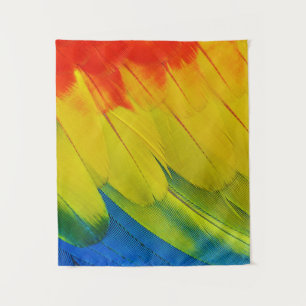 Tapiz plumas amarillas, rojas, azules y verdes