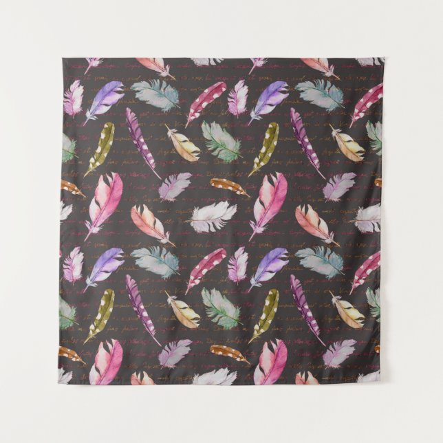 Tapiz Plumas de pájaro y nota manuscrita. Mar acuático (Anverso)