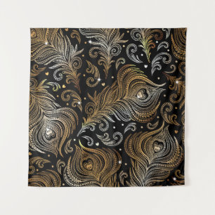 Tapiz Plumas de pavo real: Dibujo artístico a mano alzad