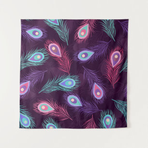 Tapiz Plumas de pavo real: Vintage de mano.