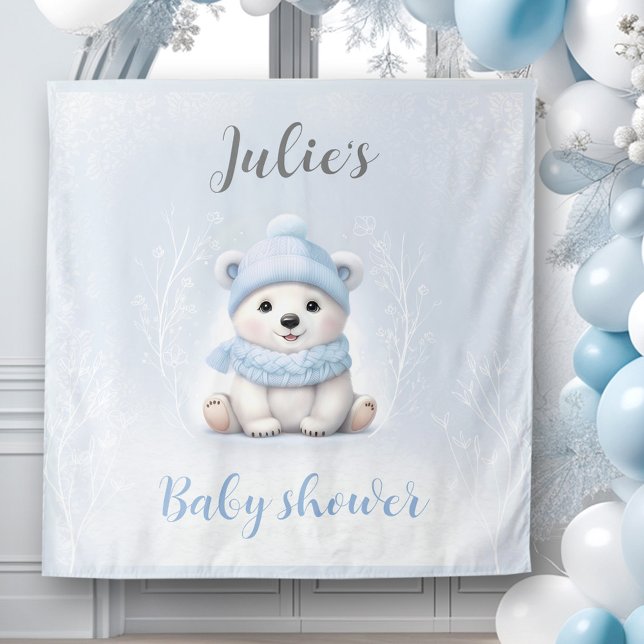 Tapiz Podemos esperar a que llegue el fondo de Baby Show (We Can Bearly Wait Winter Boy Baby Shower Backdrop)