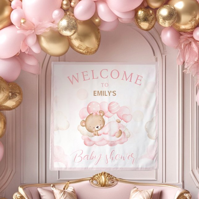 Tapiz Podemos esperar temprano Chica Bebé ducha señal de (We Can Bearly Wait Girl Baby shower welcome sign Tapestry)