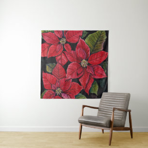 Tapiz Poinsettia vibrante en acuarela