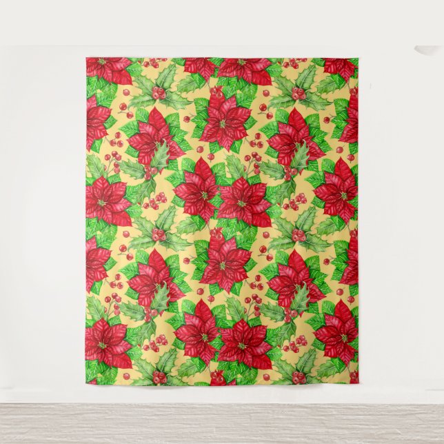 Tapiz Poinsettia y la acuarela de las bayas (Anverso)
