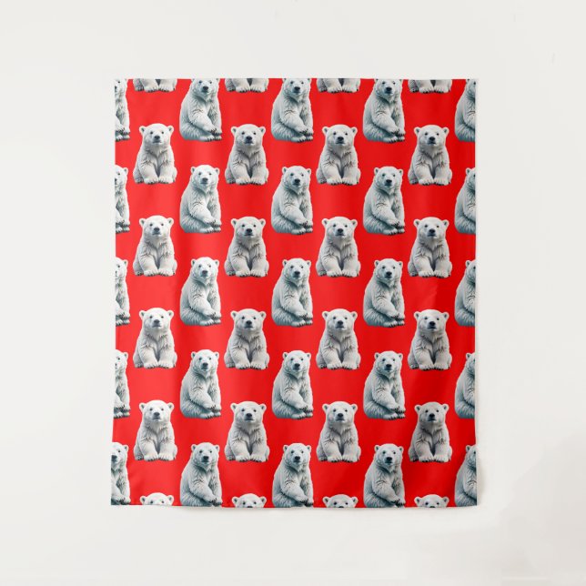 Tapiz Polar Bear Pattern Design On Red  (Anverso)