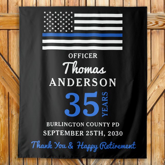 Tapiz Police Retirement Personalized Thin Blue Line Flag (Subido por el creador)