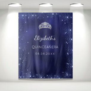 Tapiz Polvo de purpurina azul Quinceañera con nombre per