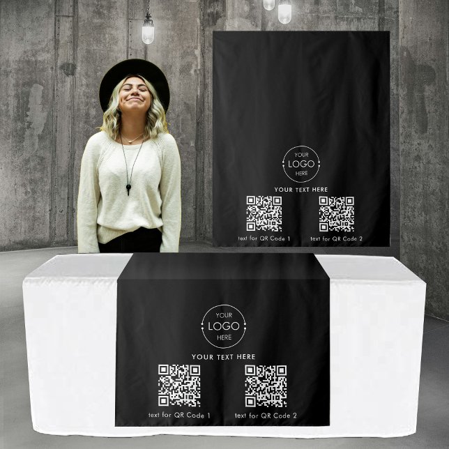 Tapiz Pop Up Shop Table Runner Banner Logo 2 QR Codes (Pop Up Shop Table Runner Banner Logo 2 QR Codes Tapestry)