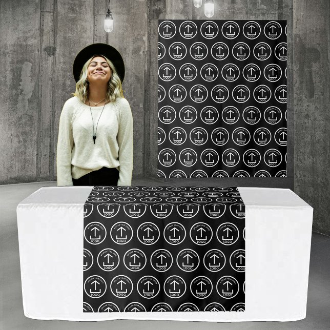 Tapiz Pop Up Shop Table Runner Banner Logo Patrón negro (Pop Up Shop Table Runner Banner Logo Black Pattern Tapestry)