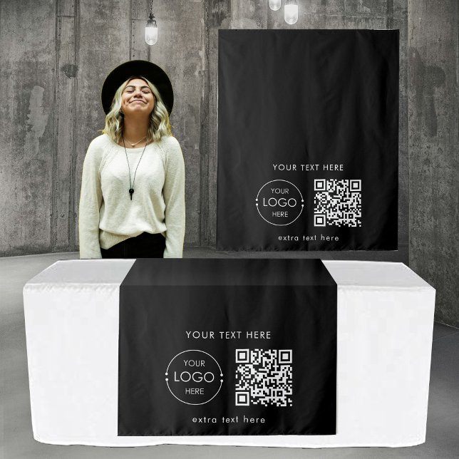 Tapiz Pop Up Shop Table Runner Banner Logo QR Code (Pop Up Shop Table Runner Banner Logo QR Code Tapestry)