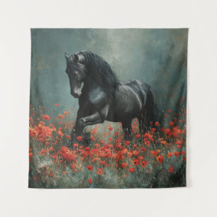 Tapiz Popas rojas de Stallion Friesiano Negro