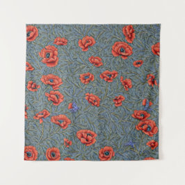 Tapiz Poppies Blue Butterflies