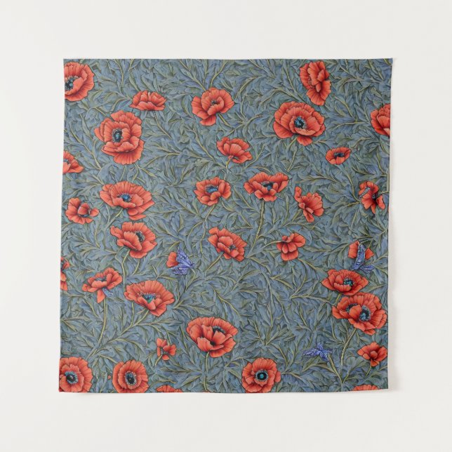 Tapiz Poppies Blue Butterflies (Anverso)